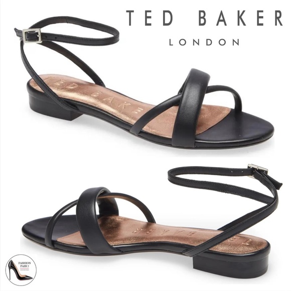 Ted Baker Shoes | Ted Baker Sheahh Ankle Strap Heels Black Leather Sandal Block Flat Heel Sandals | Color: Black | Size: 8 | Fashion_Pass7's Closet
